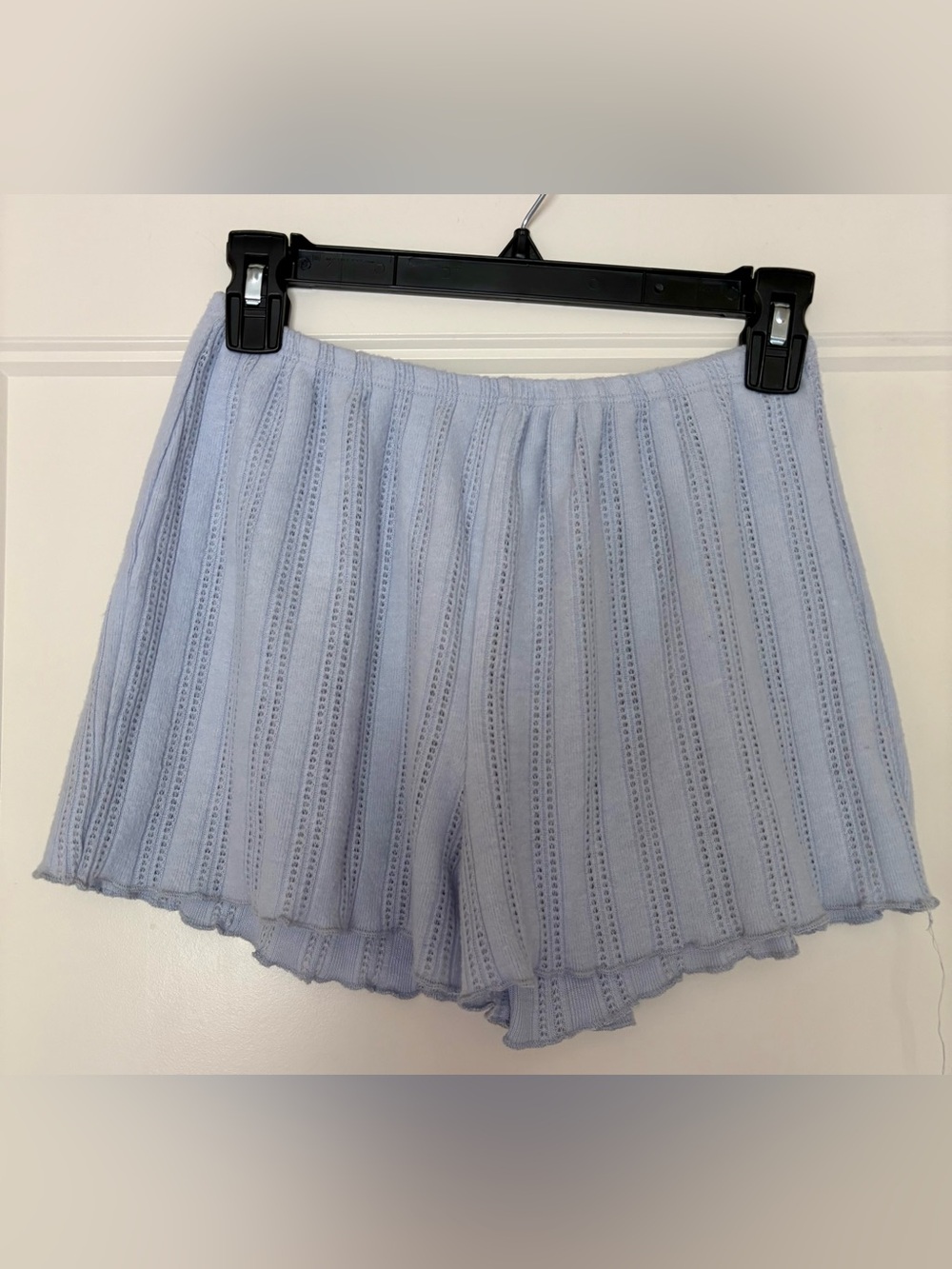 Pink Rose Pale Blue Ribbed Knit Sleep Shorts